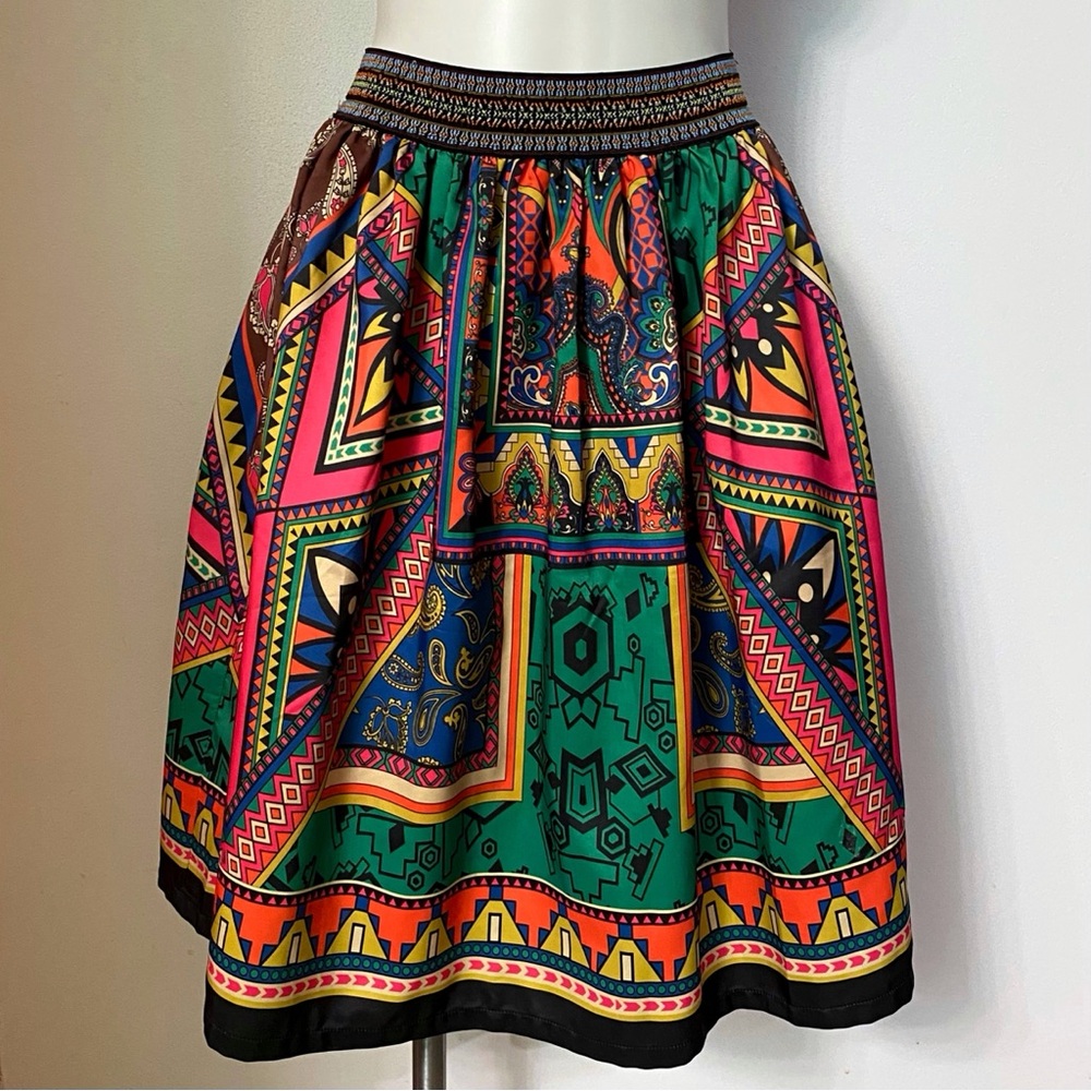 multicolor A-line midi skirt